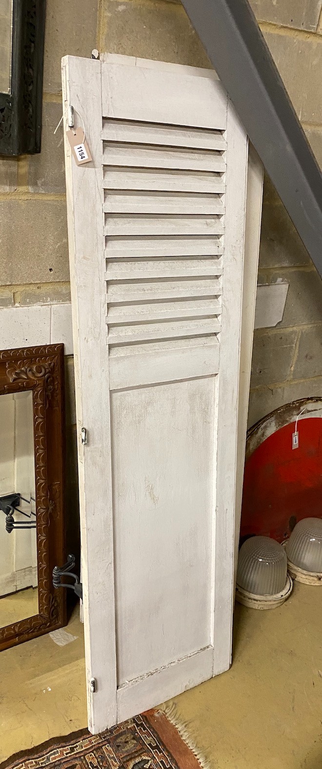 A set of four vintage painted wood shutters, each width 50cm, height 173cm